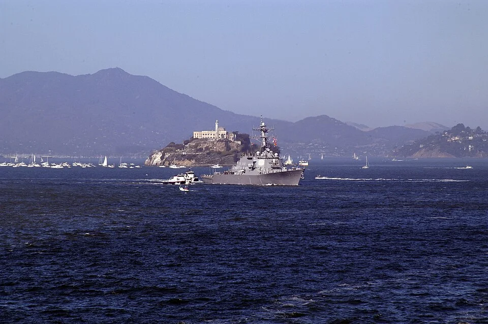 USS Hopper passing Alcatraz Island in the San Francisco Parade of Ships